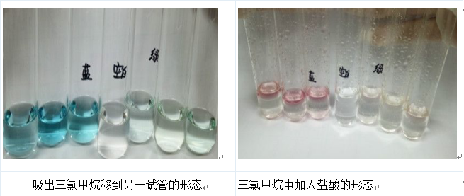 用吸管將三氯甲烷移到另一試管內加入鹽酸，振蕩，靜置
